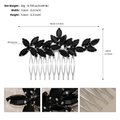 Detail view of black rhinestone leaf hair comb with dimensions and 20g weight specs - Black Leaf Rhinestone Hair Comb (HS-J6836SBLK)