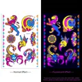 Waterproof fluorescent tattoo stickers with lion and owl designs under UV light - Fluorescent DWYG-017