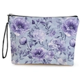 Trousse à maquillage florale bleu clair avec imprimé pivoines et fermeture éclair argentée - 17*25cm / Imprimé Tulipe Violette (Style 1)