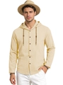 Men's loose hooded long sleeve t-shirt in apricot breathable cotton linen fabric - Khaki