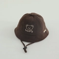 Chapeau bob en velours côtelé marron café pour bébé avec broderie d'ours et mentonnière - 48-50cm (1-2 ans) / Style Lucky / Marron
