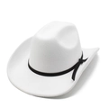 Classic white felt western cowboy hat with a black decorative band on a plain background - M (56-58cm) / White