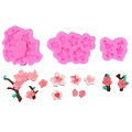 Silikonformen-Set für DIY-Kirschblüten aus Fondant und florale Zweigdekorationen - Rosa 3-teiliges Set / Rosa