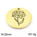 Golden round stainless steel flower pendant with carnation engraving and 20mm width - Carnation-Gold (KLJ8053-Z)