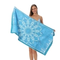 Cyan microfiber beach towel featuring a large mandala print and white edge binding - 80*160cm / Blue Mandala