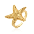 Anello a stella marina placcato oro 18 carati con trama metallica granulosa curata - Aperto Regolabile / Oro