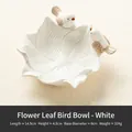 White ceramic leaf-shaped jewelry dish with two birds, dimensions 14.5x4.5x8cm - Flower Leaf Bird Plate - White