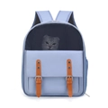 Light blue pet carrier backpack with breathable mesh and retro brown straps for cats - Korean Style / Light Blue