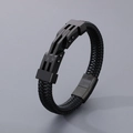 Retro Herren Lederarmband in Schwarz geflochten mit Edelstahl Magnetverschluss - Stil A Industrielle Bolzendekoration (KB166261) / Schwarz / 19cm