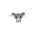 Elegant gold napkin ring featuring a blue butterfly and crescent moon pendant - Blue Black Butterfly With Moon
