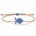 Handmade woven fish bracelet with blue pendant and adjustable khaki cord string - Blue