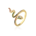 Snake wrap open ring in gold finish with multi-color micro-pave cubic zirconia crystals - Adjustable Open / Gold with Colorful Zirconia (10740)