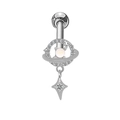 Macro shot of silver planet heart navel ring with opal stone and star pendant - Silver Planet Opal Pendant