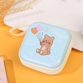 Blue square tinplate coin purse featuring a cute cartoon bear and white carry strap - Balloon Bear