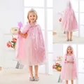 Pink princess dress set with sequin snowflake cape, crown headband and magic wand - Pink Hooded Princess Cloak