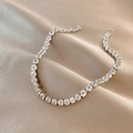 Elegant silver tennis bracelet with square-cut clear crystals on champagne silk fabric - New Mfs210 Silver Bracelet