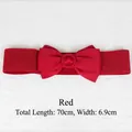Elastic red waist belt with large bow decoration and satin finish, 70cm length - Style C / Red