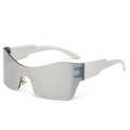 Futuristic silver Y2K rimless sunglasses with seamless wraparound lens for outdoor sports - Silver Frame White Mirror Lens