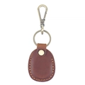 Brown leather AirTag protective case with water drop shape and bronze keychain ring - Crazy Horse Brown