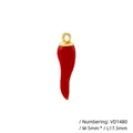 Detailed close-up of a red chili pendant with 17.5mm length and 5mm width measurements - VD1480 Gold Red Enamel Chili