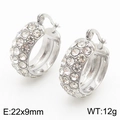 Orecchini a cerchio ovali in acciaio inossidabile argento con pavé di zirconi - Stile Orecchini a Cerchio Tondi Strass (KE110158-KFC) / 22x9mm / Color Acciaio