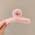 Pink plush hair claw clip for women made of soft faux fur with a large shark clip design - Plush Claw Style / Regular / Rose Pink