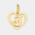 Pendentif cœur en acier doré poli avec lettre J ajourée pour la création de bijoux DIY - Lettre J