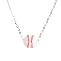 Macro detail of baseball pendant necklace with realistic red stitching on white finish - Baseball Stainless Steel Necklace