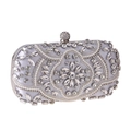 Elegante borsa da sera in raso argento con perle e cristalli per eventi formali - Argento