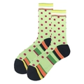 Men's cotton crew socks with vibrant green and orange stripes and red polka dot patterns - 38-46 / Pop Red Dot Green Base