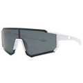 Sportliche Radbrille in Weiß und Schwarz mit einteiligem dunkelgrauem Schildglas - Mattweiß/Graue Gläser