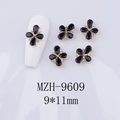 Detail of 9x11mm black clover nail charm with gold base and zircon stones for nail art - Black Gem - Gold Tone Base (MZH-9609)