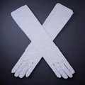 Elegant 40cm long white lace gloves with floral pattern for wedding and sun protection - Small Flower White 40cm