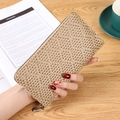 Women's long beige clutch wallet with woven texture and premium zip closure - Apricot