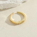 Double-layered gold open ring featuring a T-motif and pavé zircon stones in gold finish - Cross Zircon Double Layer Style / 14K Gold