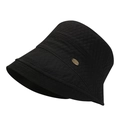 Detail of black bucket hat featuring thick honeycomb texture and bronze metal plate - M (56-58cm) / Black