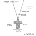 Silver stainless steel zircon necklace showing size details and 40+5cm chain length - Rp017-t Letter Steel Necklace 40+5cm