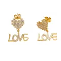 Gold-plated C-shaped heart earrings with LOVE pendant and sparkling crystal accents - Style B - Gold Heart LOVE Letter Pendant Earrings