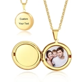 Detailed view of an openable gold round locket necklace with customized photo and engraving - Necklace - Gold Round 26MM / Glossy
