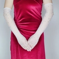 Guanti lunghi bianchi a rete con strass colorati per abiti da sera eleganti - Bianco