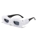 Creative square sunglasses with white plush fur frame and dark grey lenses for parties - White Fur