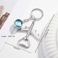 Metal airplane bottle opener keychain with globe pendant and size specifications - Earth Galaxy