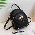 Mini black quilted backpack with gold swan charms and dual-layer storage zippers - Black