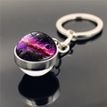 Solar system planet keychain with double-sided purple nebula glass ball pendant - Interstellar Galaxy
