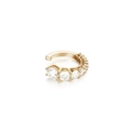 Detailed view of C-shaped gold ear cuff featuring five prong-set round brilliant cut zircons - Gold Single Row
