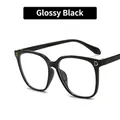 Square blue light blocking glasses in bright black with a golden metal D logo hinge - Bright Black