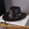 Donkerbruine cowboyhoed met bloemenborduurwerk, metalen stierenkop en kinband - Volwassene (55-60cm) / Zwart