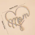 Set of 5 heart-shaped Mom cake toppers with white rhinestones, size 8.5x8.5cm - Felt Rhinestone Heart Mom (5 Pcs)