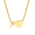 18K gold plated stainless steel heart necklace featuring an 'F' letter pendant design - Gold - Letter F