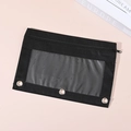 Black double-zipper 3-ring binder pouch with a clear window for stationery storage - Transparent Black (Single Zipper)